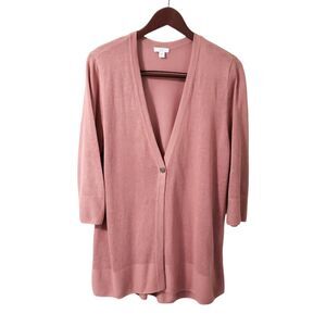 J. Jill Linen Blend Single Button Cardigan Pink Medium 3/4 Sleeve Lightweight